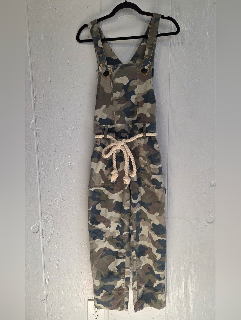 Anthropologie Camo Utility Overalls with Rope Belt